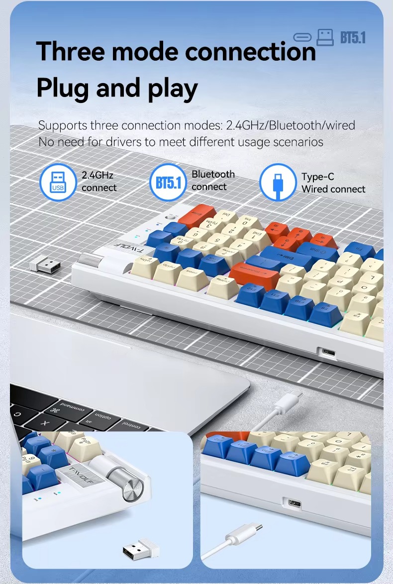 T-WOLF T70 Three-Mode Mechanical Keyboard thumbnail 5