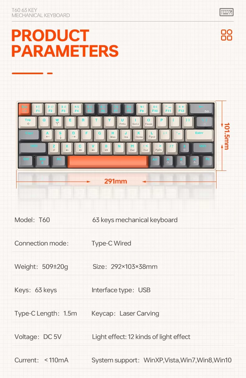 T-WOLF T60 USB Wired Gaming Keyboard thumbnail 6