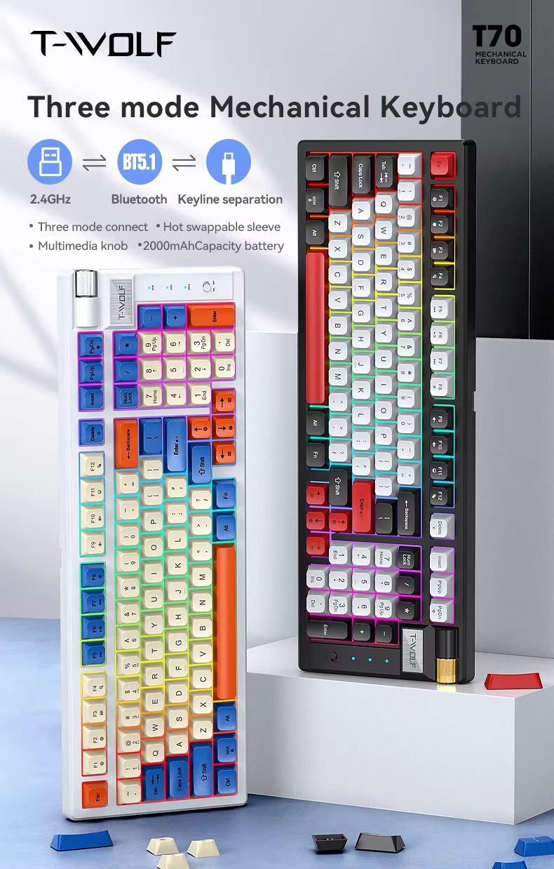 T-WOLF T70 Three-Mode Mechanical Keyboard thumbnail 9